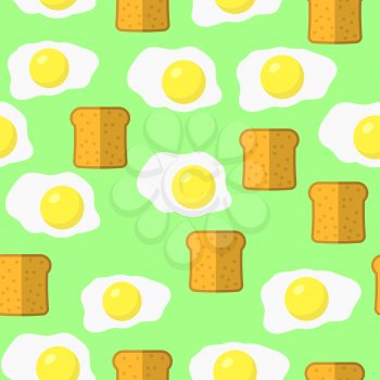 Eggs and Bread Seamless Pattern Isolated on Green Background