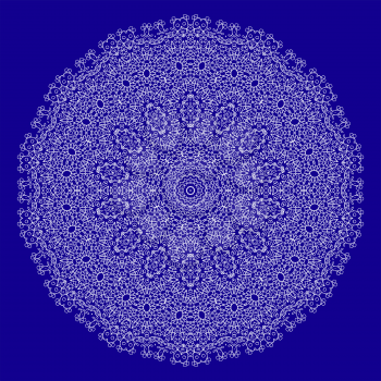 Islam, Arabic, Indian, Ottoman Motifs. Monochrome Contour Ornament Isolated on Blue Background. Ethnic Amulet of Mandala