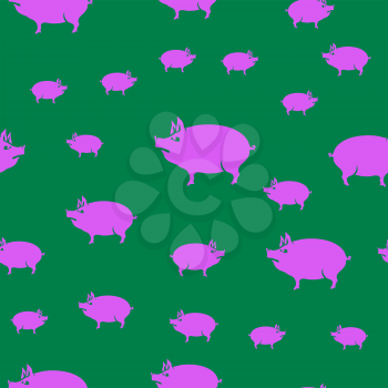 Pink Pig Seamless Pattern on Green Background