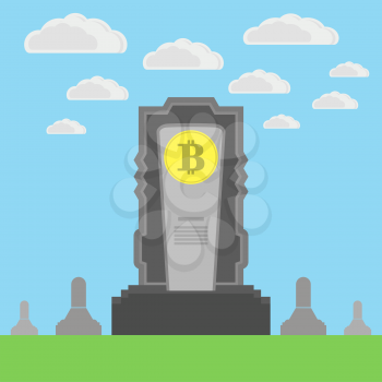 Monument of Bitcoin on Blue Sky Background