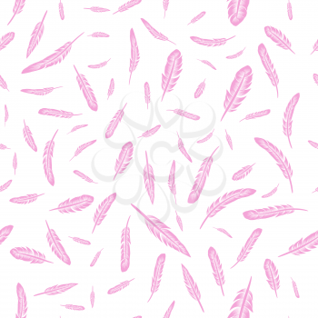Pink Feathers Seamless Pattern on White Background