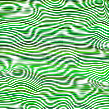 Green Striped Pattern. Wavy Ribbons on White Background. Curvy Lines Texture.