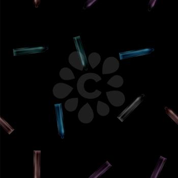 Set of Colored Condoms Isolated on Black Background. Seamless Pattern