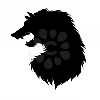 Silhouette of Werewolf Head Isolated on White Background. Fairtale Character of Ancient Mythology. Fictional Animal.