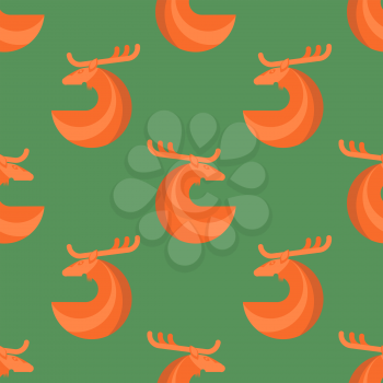 Stylized Red Deer Seamless Pattern Isolated on Green Background