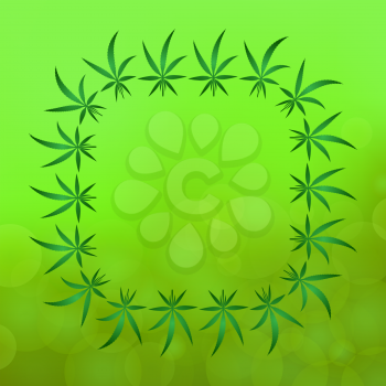 Green Cannabis Leaves Pattern. Medical Marijuana Frame on Blurred Background