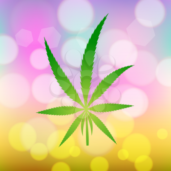 Green Cannabis Leaf Icon. Medical Marijuana on Colorful Blurred Background. Drug Consumption.