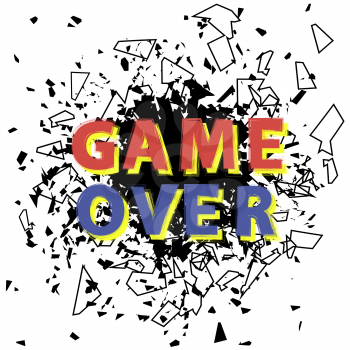Retro Game Over Sign with Explosion on White Background. Gaming Concept. Video Game Screen.