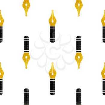 Gold Nib Icon Seamless Pattern Isolated on White Background. Fountain Logo Design Pattern.