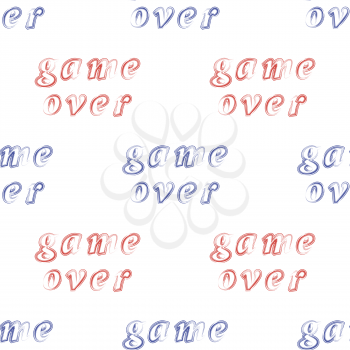 Red Blue Grunge Game Over Sign Seamless Pattern on White Background. Gaming Concept. Video Game Screen. Typography Design Poster with Lettering