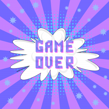 Retro Pixel Game Over Sign on Colored Background. Gaming Concept. Video Game Screen.