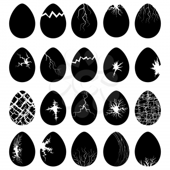Set of Egg Silhouettes with Crack Isolated on White Background