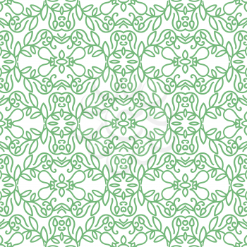 Green Floral Pattern Isolated on White Background.