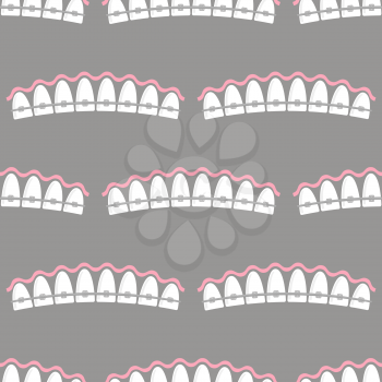 Medical Braces Teeth. Dental Care Seamless Background. Orthodontic Treatment. Cartoon Opening Mouth.