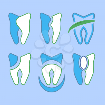 Healthy Human Tooth Logo on Blue Background. Dental Care Concept for Dentistry Clinic or Dentist Medical Center.