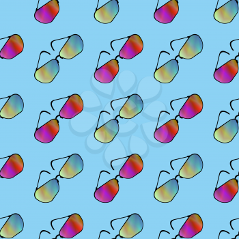 Colorful Sunglasses Seamless Pattern on Blue Background.