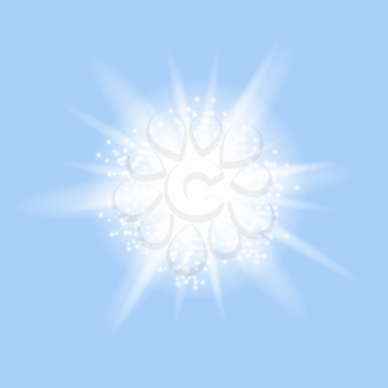 Sparkling Star, Glowing Light Explosion. Starburst with Sparkles on Blue Background.