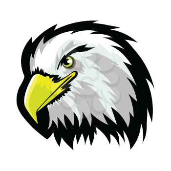 Stylized White American North Bald Eagle Head Tattoo Design. Logo Prey Bird Isolated on White Background. Predator Hawk Mascot. Symbol of Freedom.