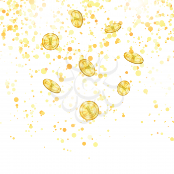 Realistic Gold Coins Falling from the Top. Yellow Metal Money on Falling Confetti Background.