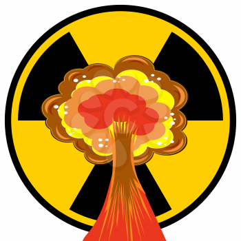 Nuclear Burst. Cartoon Bomb Explosion. Radioactive Atomic Power. Symbol of War. Big Mushroom Cloud. Ionizing Radiation Sign. Radioactive Contamination Symbol. Warning Danger Hazard.