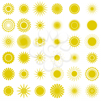 Yellow Sun Icons. Sparkling Star, Glowing Light Explosion. Starburst with Sparkles on White Background.