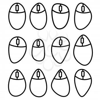 Set of Different Computer Mouse Symbol Isolated on White Background. Simple Thin Line Icon, Linear Logo Cursor, Pointer