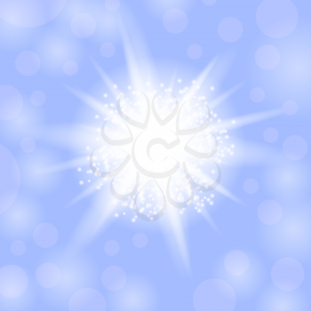 Sparkling Star, Glowing Light Explosion. Starburst with Sparkles on Blue Background.