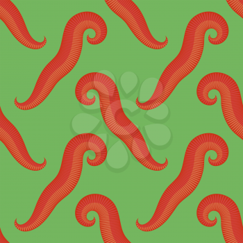 Animal Earth Red Worms for Fishing Seamless Pattern on Green Background.