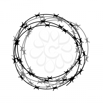 Barbed Wire Circle Isolated on White Background. Stylized Prison Concept. Symbol of Not Freedom. Metal Frame Circle.