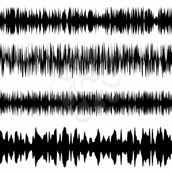 Black Sound Waves Set. Screen of Equalizer. Musical Vibration Graph. Radio Wave Amplitude.