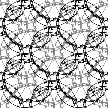 Barbed Wire Circle Seamless Pattern Isolated on White Background. Stylized Prison Concept. Symbol of Not Freedom. Metal Frame Circle.