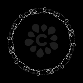 Barbed Wire Circle Isolated on Black Background. Stylized Prison Concept. Symbol of Not Freedom. Metal Frame Circle.