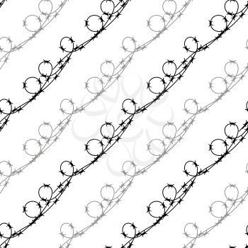 Barbed Wire Fence Seamless Pattern Isolated on White Background. Stylized Prison Concept. Symbol of Not Freedom. Metal Loop Wire.
