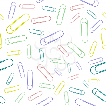 Colorful Paper Clip Seamless Pattern Isolated on White Background. Office Supplies Texture.