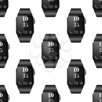 Black Smart Watch Seamless Pattern Isolated on White Background.