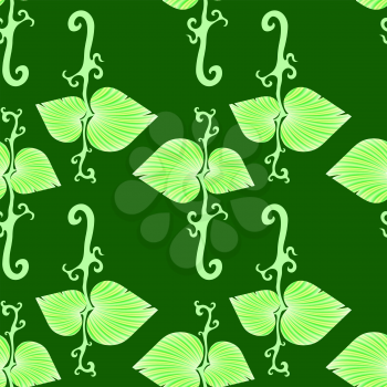 Summer Leaves Isolated on Green Background. Seamless Floral Pattern.