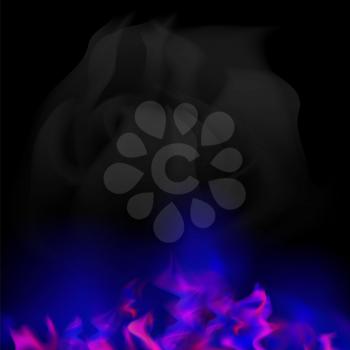 Gas Burning Fire with Flying Embers on Blurred Black Background.