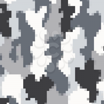 Urban Camouflage Background. Army Abstract Modern Military Pattern. Grey Pixel Fabric Textile Print for Uniforms and Weapons.