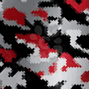 Urban Camouflage Background. Army Abstract Modern Military Pattern. Grey Red Pixel Fabric Textile Print for Uniforms and Weapons.