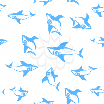 Shark Isolated on White Background. Fish Seamless Pattern.