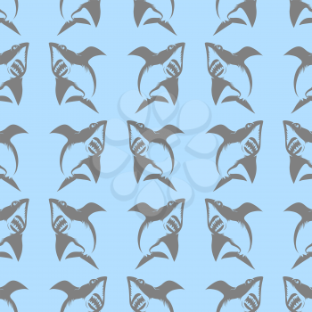 Shark Isolated on Blue Background. Fish Seamless Pattern.