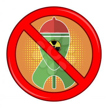 No War Sign Isolated on White Background. Green Atomic Bomb with Radiation Sign on Red Background. Nuclear Rocket. Weapon Icon. Explode Flash, Cartoon Explosion, Nuclear Burst.