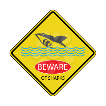 Danger Shark Zone. Beware of Sharks. Yellow Square Warning Sign. Dangerous Sea Life. Swim at Own Risk. High Risk Area.
