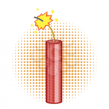 Bomb Icon on Orange Halftone Background. Detonate Dynamite Concept. TNT Red Stick. Design Element for Flyer and Poster. Explode Flash, Burn Explosion.