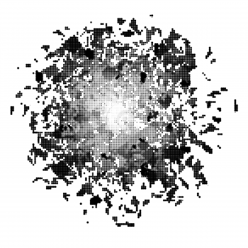 Halftone Explode Flash, Dotted Cartoon Explosion, Star Burst. Sharp Particles Fly in the Air.