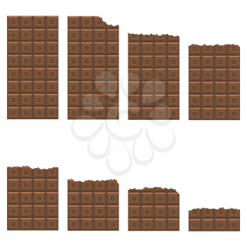 Bitten Milk Brown Chocolate Bar Pattern. Sweet Food Set.