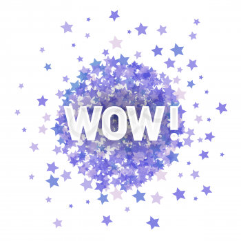 WOW Lettering on Blue Transparent Starry Background for Web Banners, Header, Shop, Logo, Logotype, Sign.