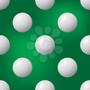 Realistic Golf Ball Icon Seamless Pattern on Blurred Green Background.