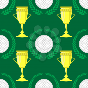 Golf Ball Icon and Laurel Seamless Pattern on Green Background.