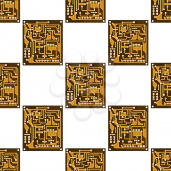 Circuit Board Seamless Pattern on White Background. Flat Design. Modern Computer Technology Background. High Tech Printed Symbol.